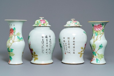 Vier Chinese qianjiang cai vazen met vogels en bloemen, 19/20e eeuw