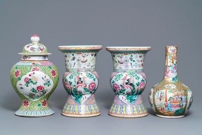 Four Chinese famille rose vases, 19th C.