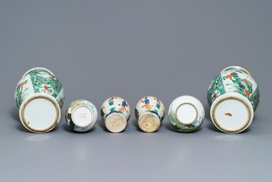 Six Chinese famille rose and verte vases, 19th C.