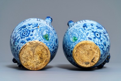 A pair of Italian maiolica berettino-ground wet drug jars, Venice or Rome, dated 1592