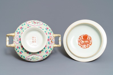 A Chinese famille rose tureen and cover, Guangxu mark, 19/20th C.
