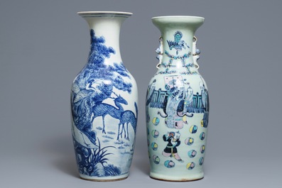 Six vases en porcelaine de Chine bleu et blanc et famille rose, 19&egrave;me