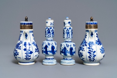 A pair of Chinese blue and white vases and a pair of jugs, Kangxi