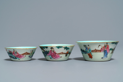 Nine Chinese famille rose bowls, 19th C.