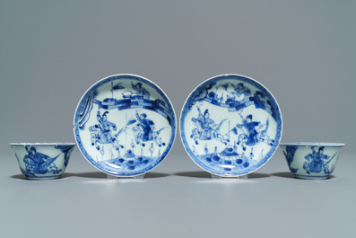 Een gevarieerde collectie Chinees blauwwit porselein, Kangxi