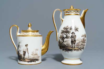 An 18-piece Paris or Brussels grisaille porcelain coffee service, 19th C.