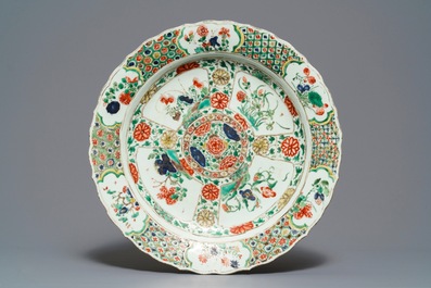 Three Chinese famille verte dishes with floral designs, Kangxi