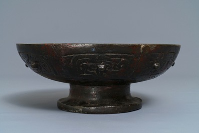 A Chinese bronze footed bowl, Ming