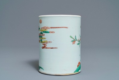 A Chinese famille verte 'carps' brush pot, Kangxi