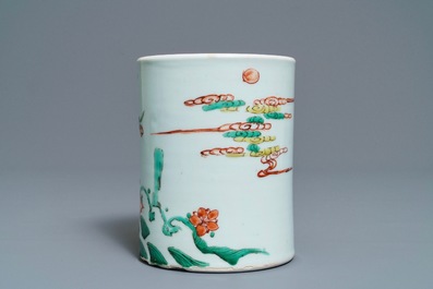 A Chinese famille verte 'carps' brush pot, Kangxi