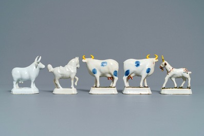 A varied collection of Dutch Delft models of animals, 18th C.