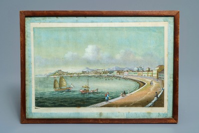 Tingqua (Canton, ca. 1809-1870), studio: Zicht op Macau, gouache op rijstpapier, ca. 1845-1855