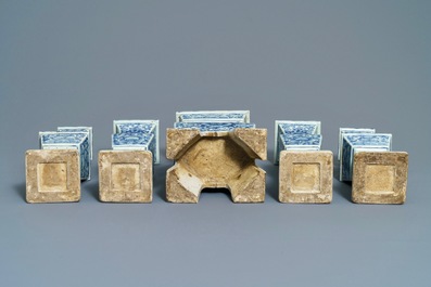 A Chinese blue and white five-piece altar garniture, 19th C.