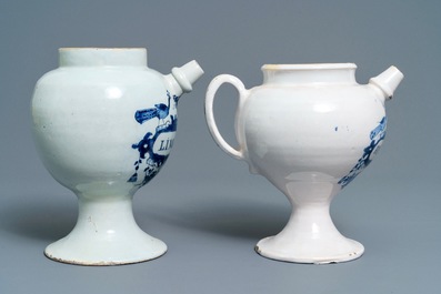 Two Dutch Delft blue and white pharmacy wet drug jars, 18th C.