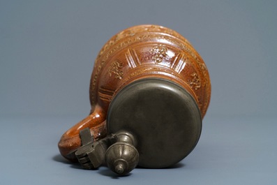 A pewter-mounted stoneware 'Kurfursten' jug, Raeren, dated 1603