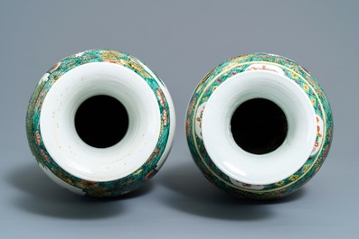 A pair of Chinese famille verte vases, 19th C.