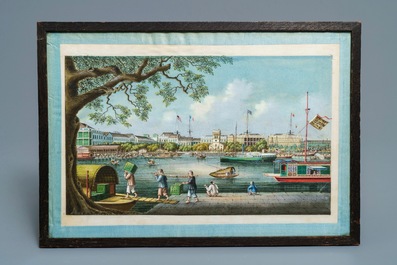 Tingqua (Canton, ca. 1809-1870), studio: Une vue sur le port de Canton, gouache sur papier de riz, vers 1855