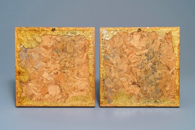 Huit carreaux en fa&iuml;ence de Delft polychrome &agrave; d&eacute;cor d'oiseaux et de fleurs, Gouda, 17&egrave;me