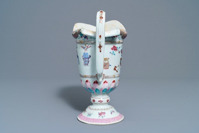 A Chinese famille rose helmet-shaped jug and a relief-decorated teapot, Yongzheng