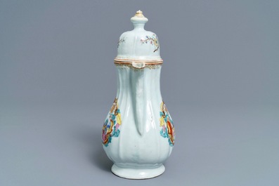 A Chinese silver-mounted famille rose coffee jug, Qianlong