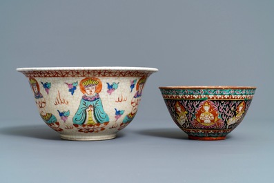 Five Chinese Thai market Bencharong-style bowls, 19th C.