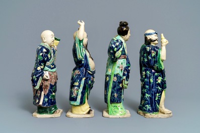 A Chinese 'Eight Immortals' set of enamelled biscuit figures, Republic, 20th C.