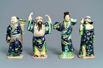 A Chinese 'Eight Immortals' set of enamelled biscuit figures, Republic, 20th C.