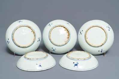 Five Chinese blue and white ko-sometsuke plates with playing boys, Tianqi