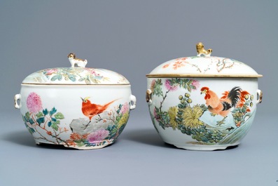 Deux bols couverts en porcelaine de Chine qianjiang cai, 19/20&egrave;me