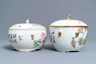 Deux bols couverts en porcelaine de Chine qianjiang cai, 19/20&egrave;me