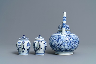Three Chinese blue and white teapots and covers, Kangxi