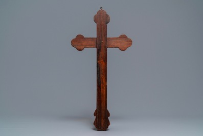 A Chinese mother-of-pearl-inlaid wooden apostle cross, prob. Macau, 18/19th C.