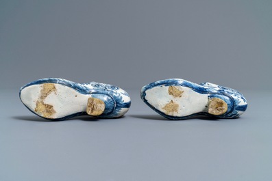 A pair of Dutch Delft blue and white models of shoes, Friesland, Bolsward, 2nd half 18th C.