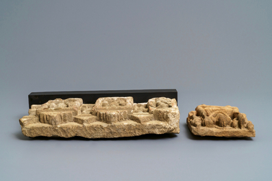 Two red sandstone architectural fragments, Central-India, 10/14th C.