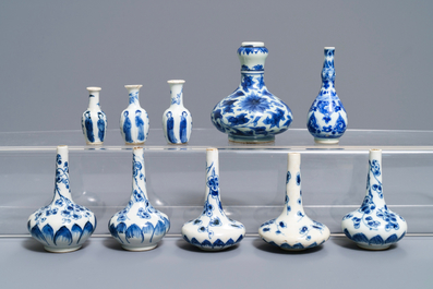 Ten fine Chinese blue and white miniature vases, Kangxi