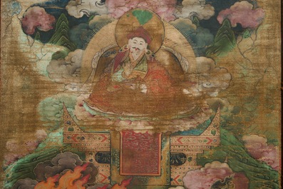 Un thangka &agrave; d&eacute;cor de Padmasambhava, Tibet, 18/19&egrave;me