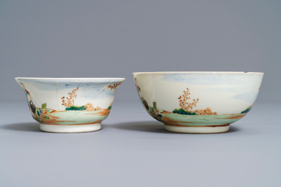 Two fine Chinese famille rose 'European subject' bowls, Qianlong