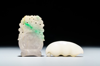 Six oeuvres en jade blanc et c&eacute;ladon sculpt&eacute;, Chine, 19/20&egrave;me
