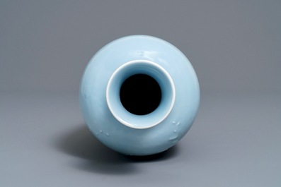 A Chinese monochrome lavender-blue vase with underglaze design, Yongzheng mark, 19th C.