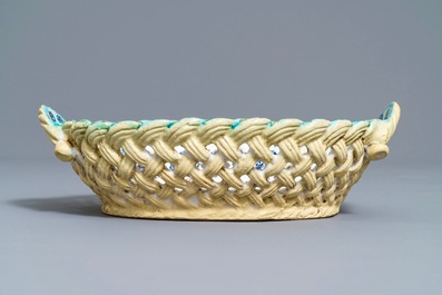 A polychrome Brussels faience '&agrave; la haie fleurie' basket, 18th C.