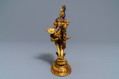 A Sino-Tibetan painted gilt bronze figure of Yamantaka and consort, 19/20th C.