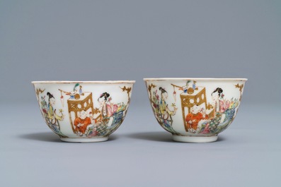 A pair of fine Chinese famille rose cups and saucers, Yongzheng