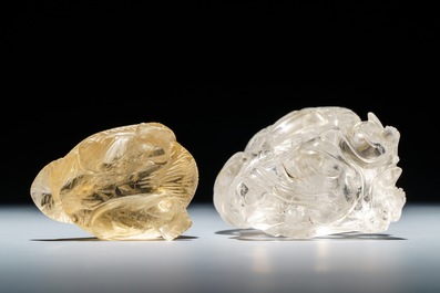 Two Chinese rock crystal models of an eagle and a duck, 19/20th C.