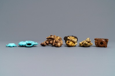 Five Chinese soapstone and turquoise carvings, 19/20th C.