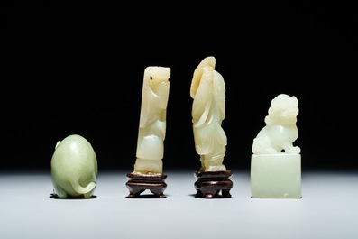 Six Chinese white and celadon jade carvings, 19/20th C.
