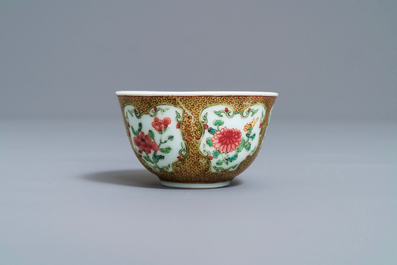 A fine Chinese famille rose 'rooster' eggshell cup and saucer, Yongzheng