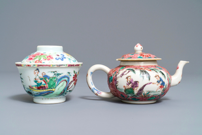 Un bol couvert et une th&eacute;i&egrave;re en porcelaine de Chine famille rose, Yongzheng
