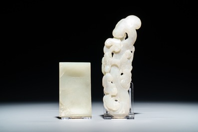 Two Chinese white and green jade carvings, 19/20th C.