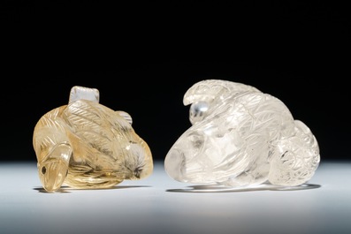 Twee Chinese modellen van een arend en een eend in bergkristal, 19/20e eeuw
