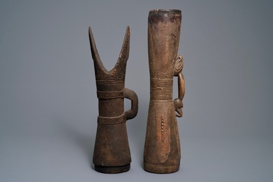 Two wooden drums, Asmat people, Papua New Guinea, 19/20th C.